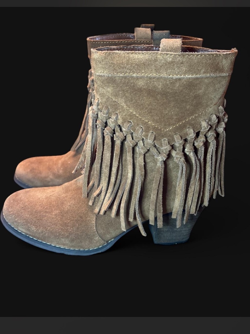 Sbicca Fringe Suede Ankle Boots - Brown